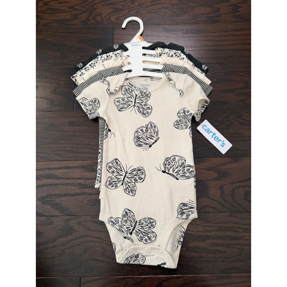 Carters Baby Girls 5-Pack Short Sleeve Bodysuits Butterfly Floral Stripes 12M